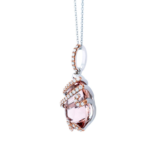 4.43ct Morganite pendant with 0.15ct diamonds set in 14K two tone gold