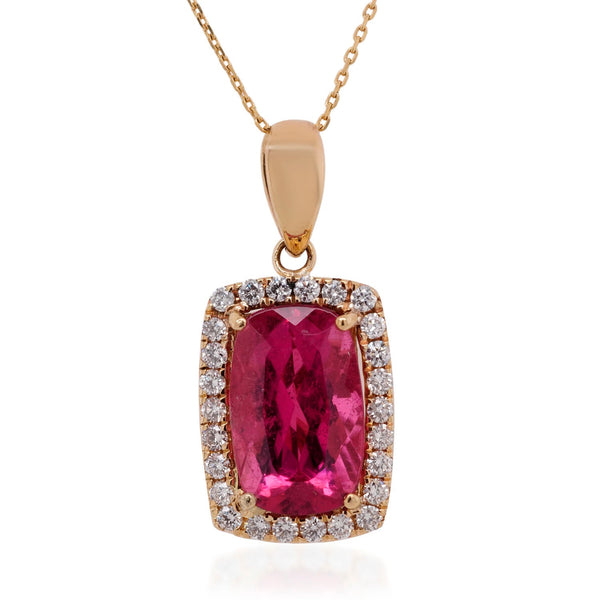 2.64ct Tourmaline pendant with 0.36tct diamonds set in 14K yellow gold