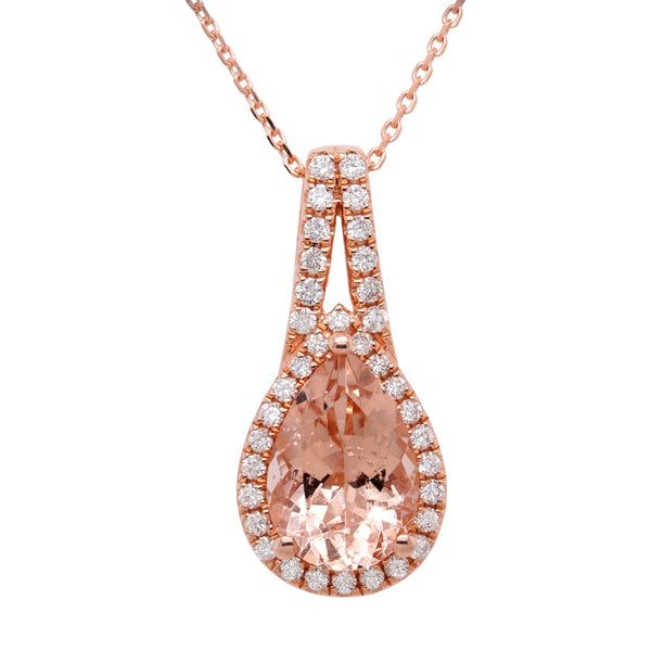 1.80ct Morganite Pendant With 0.22tct Diamonds Set In 14kt Rose Gold