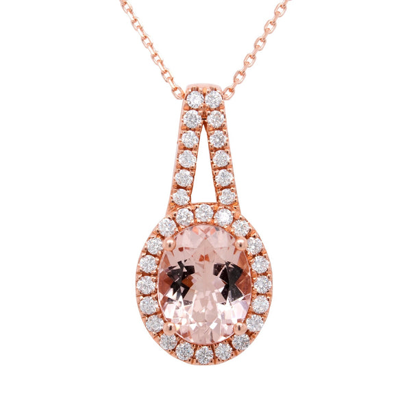 1.59ct Morganite Pendant With 0.30tct Diamonds Set In 14kt Rose Gold