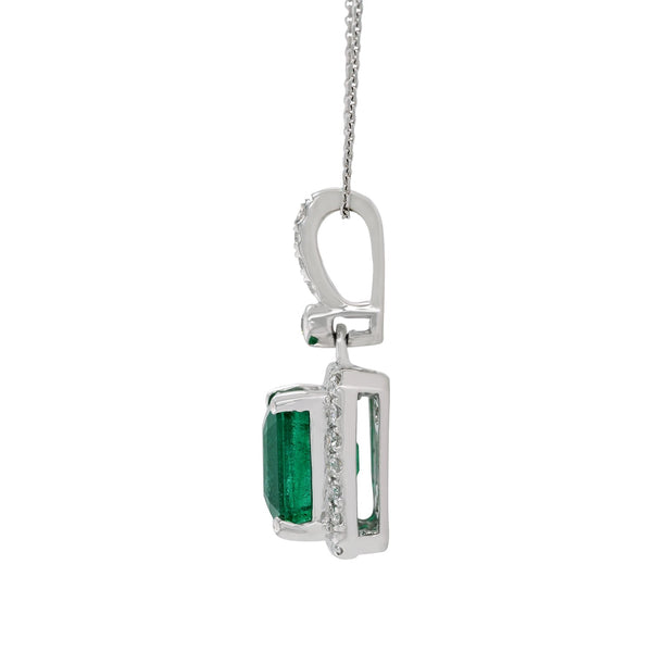 2.39ct Emerald pendant with 0.27tct diamonds set in 14K white gold