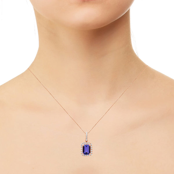 1.5ct Tanzanite Pendant with 0.23ct Diamonds set in 14K Rose Gold