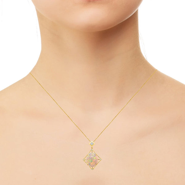 18.50Ct Opal Pendant With 0.18Tct Diamonds Set In 14K Yellow Gold