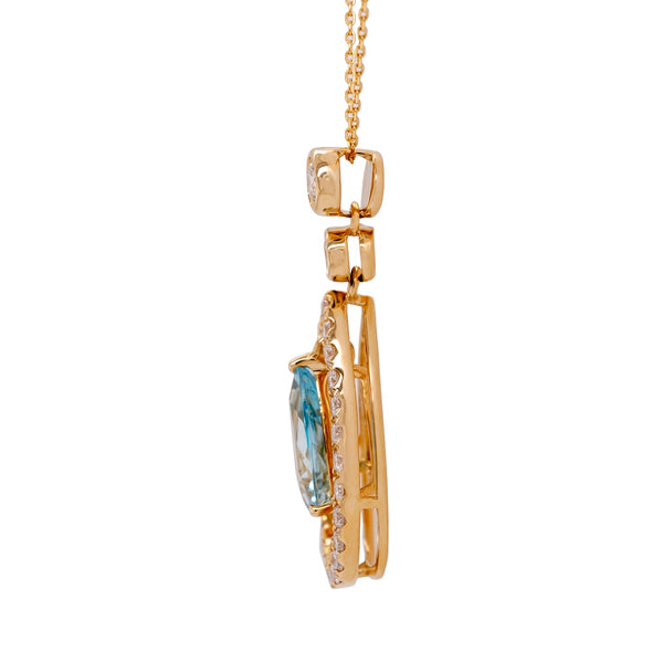 1.29ct Aquamarine pendant with 0.51tct diamonds set in 14K yellow gold