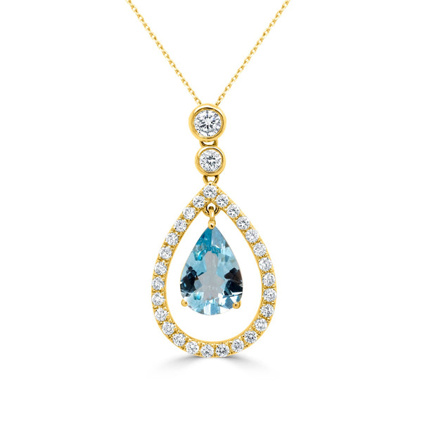 1.21ct Aquamarine Pendant with 0.51ct Diamonds set in 14K Yellow Gold