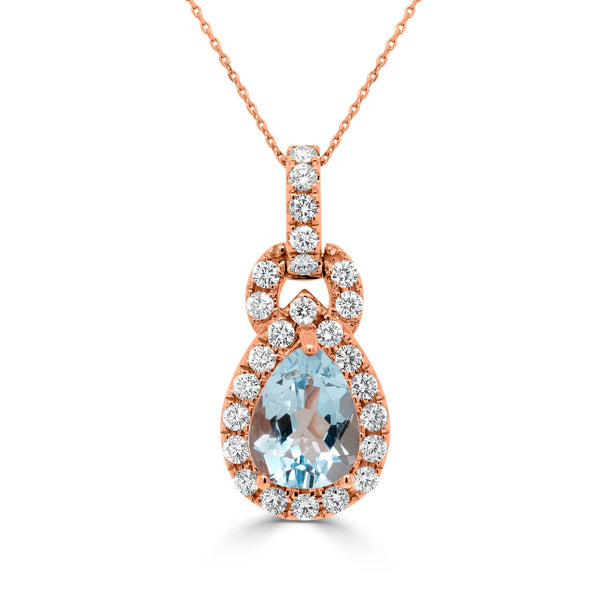 1.57ct Aquamarine Pendant with 1.57ct Diamonds set in 14K Rose Gold