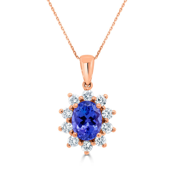 1.42ct Tanzanite Pendant with 0.61ct Diamonds set in 14K Rose Gold