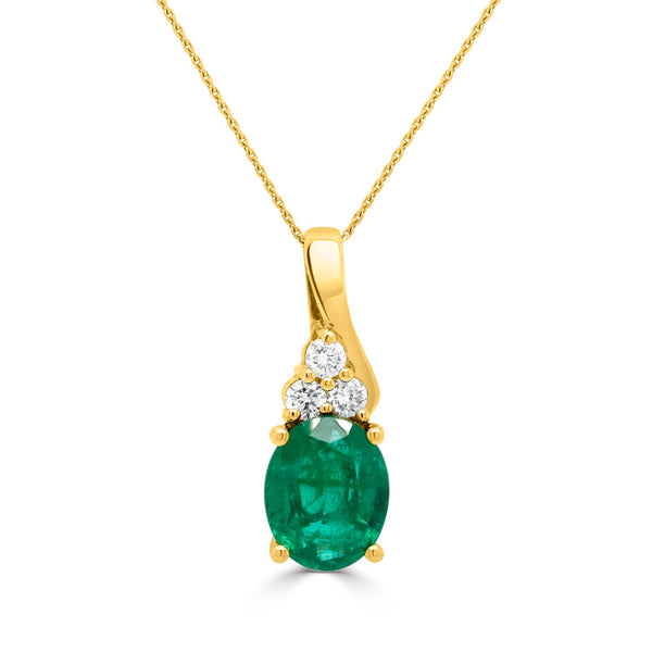 1.89Ct Emerald Pendant With 0.17Tct Diamonds Set In 14K Yellow Gold