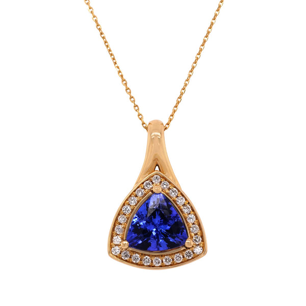 1.62ct Tanzanite pendant with 0.16tct diamonds set in 14K yellow gold