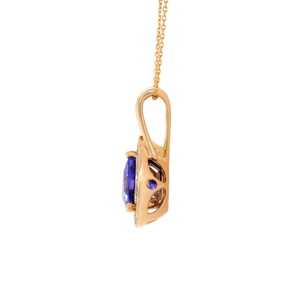 1.62ct Tanzanite pendant with 0.16tct diamonds set in 14K yellow gold