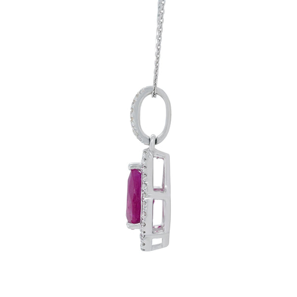 1.46ct Ruby pendant with 0.18tct diamonds set in 14K white gold