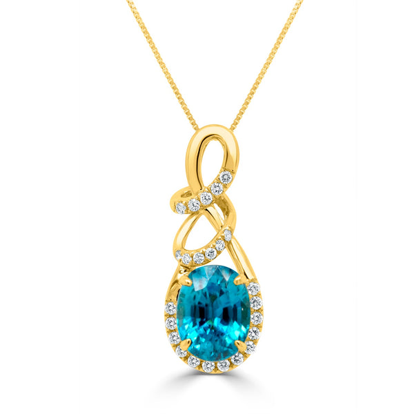 5.38Ct Blue Zircon Pendant With 0.24Tct Diamonds Set In 14K Yellow Gold