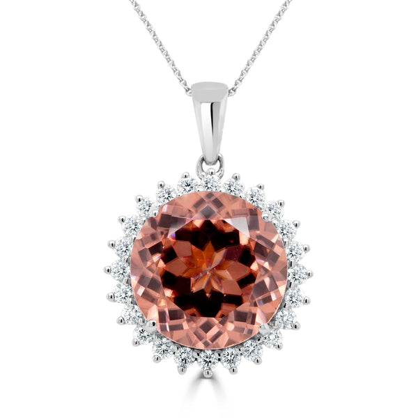 16.08Ct Pink Zircon Pendant With 0.60Tct Diamonds Set In 14K White Gold