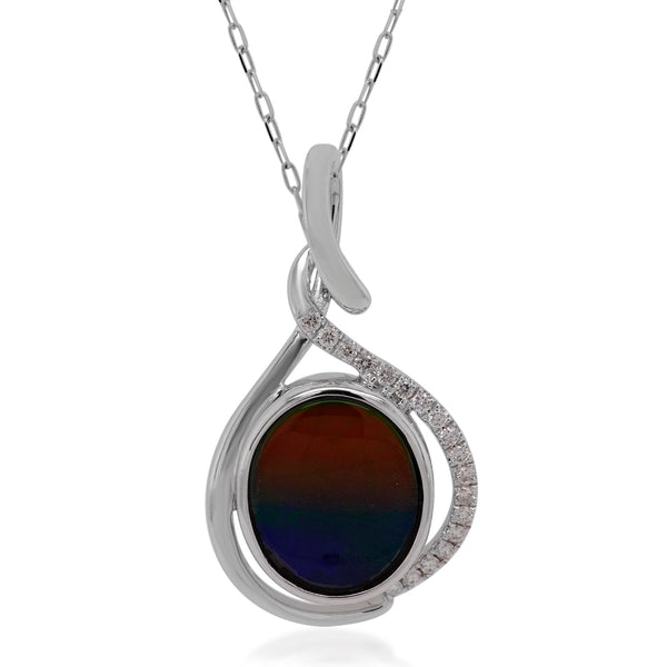 2.42ct Ammolite pendant with 0.09tct diamonds set in 14K white gold