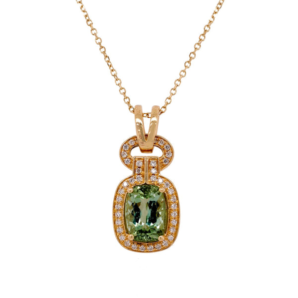 2.63ct Tourmaline pendant with 0.26tct diamonds set in 14K yellow gold