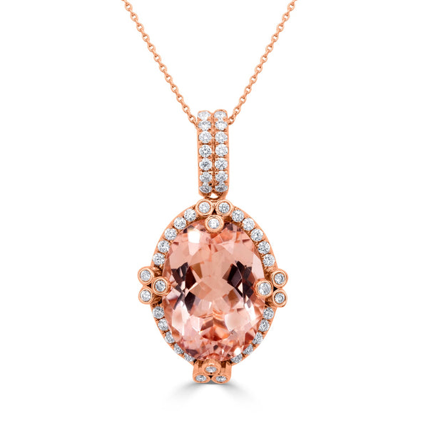 5.93ct Morganite Pendant with 0.34ct Diamonds set in 14K Rose Gold