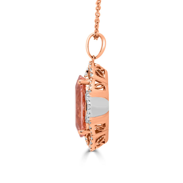 11.16Ct Morganite Pendant With 0.55Tct Diamonds Set In 14K Rose Gold