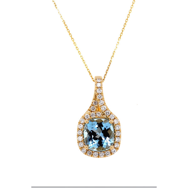 1.67ct Aquamarine pendant with 0.23tct diamonds set in 14K yellow gold