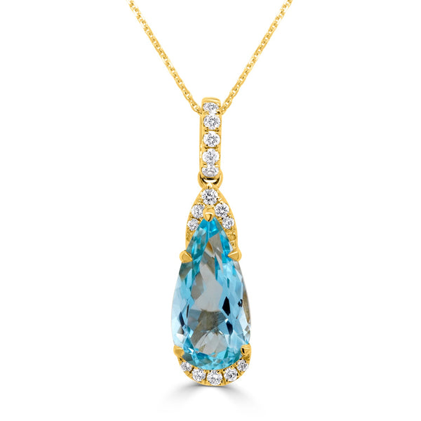 3.17ct Aquamarine Pendant with 0.19ct Diamonds set in 14K Yellow Gold