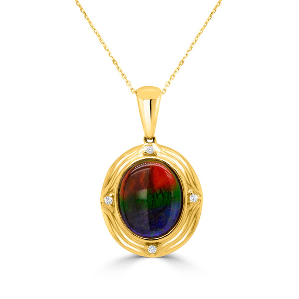 2.42Ct Ammolite Pendant With 0.03Tct Diamonds Set In 14K Yellow Gold