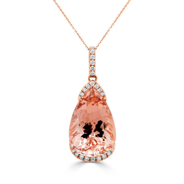 19.7ct Morganite Pendant with 0.42ct Diamonds set in 14K Rose Gold