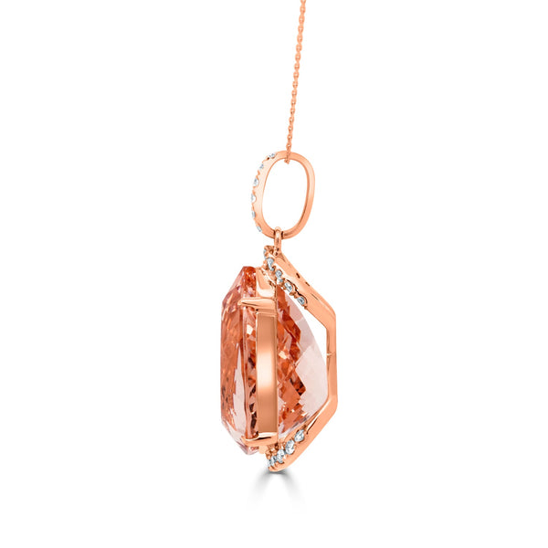 19.7ct Morganite Pendant with 0.42ct Diamonds set in 14K Rose Gold