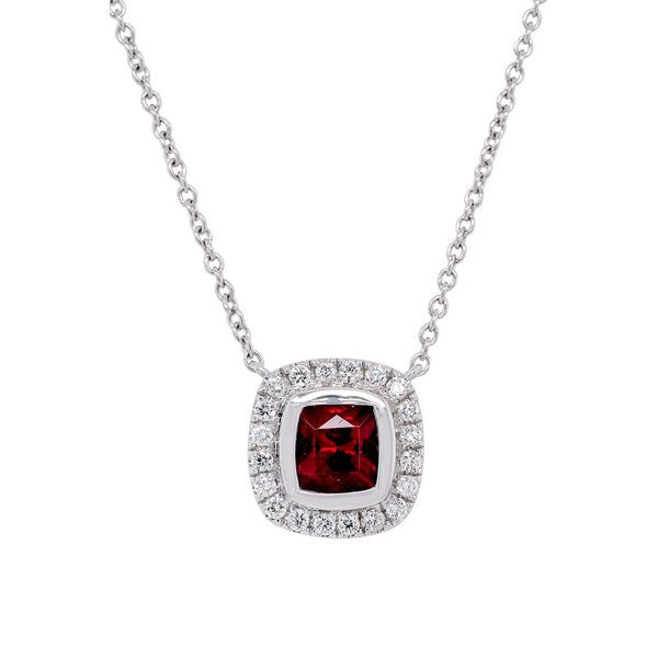 0.82ct Rubelite pendant with 0.15tct diamonds set in 14K white gold