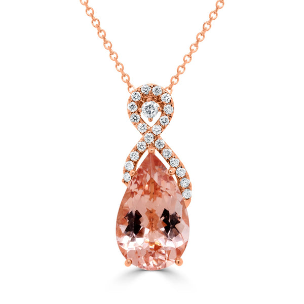 5.60Ct Morganite Pendant With 0.26Tct Diamonds Set In 14K Rose Gold