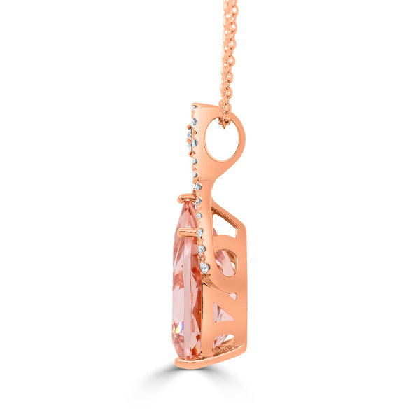 5.60Ct Morganite Pendant With 0.26Tct Diamonds Set In 14K Rose Gold