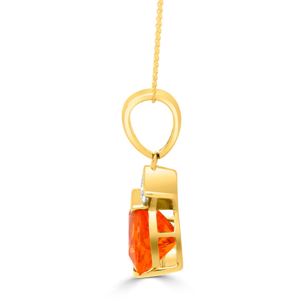 3.70Ct Fire Opal Pendant With 0.37Tct Diamonds Set In 14K Yellow Gold