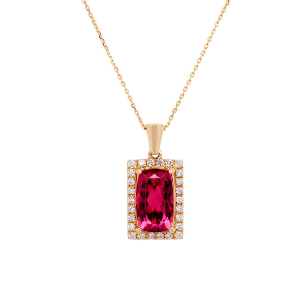 1.71ct Tourmaline pendant with 0.19tct diamonds set in 14K yellow gold