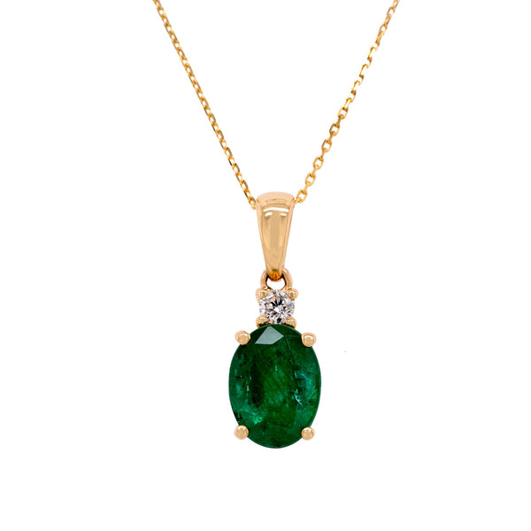 1.41ct Emerlad pendant with 0.05tct diamonds set in 14K yellow gold