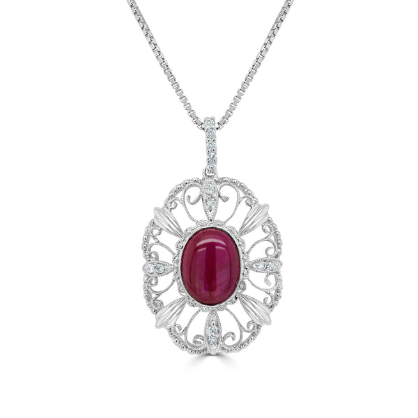 3.21ct Star Ruby Pendant with 0.1tct Diamonds set in 18K White Gold