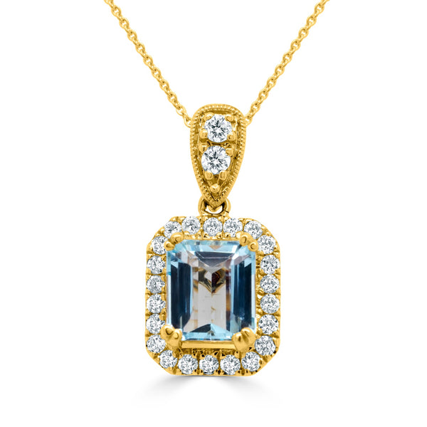 1.20Ct Aquamarine Pendant With 0.31Tct Diamonds Set In 18K Yellow Gold