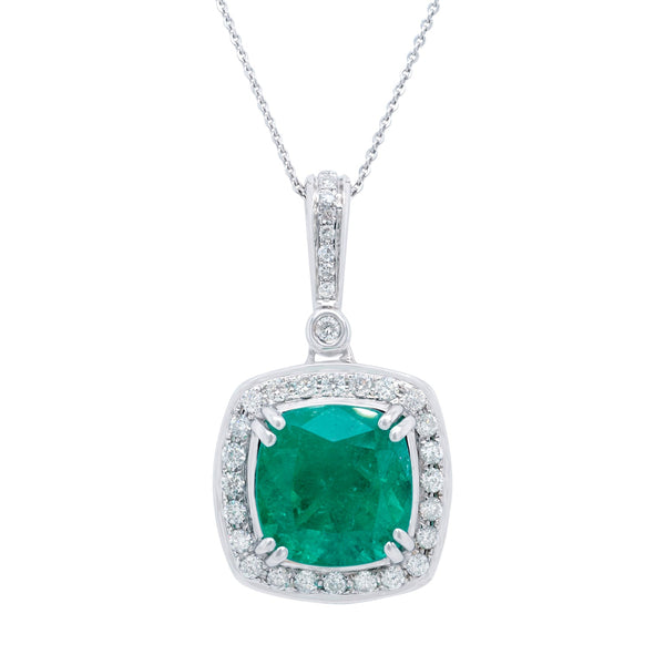 3.35ct Emerald pendant with 0.61tct diamonds set in 14K white gold