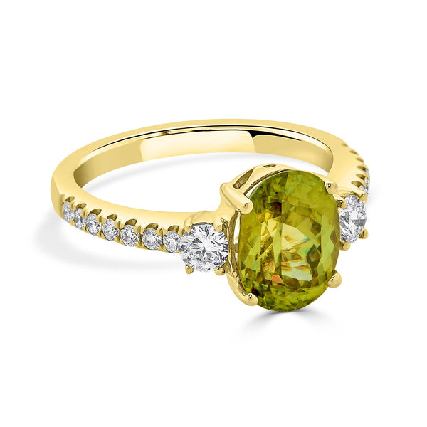 2.85ct Sphene ring with 0.48tct diamonds set in 14K yellow gold