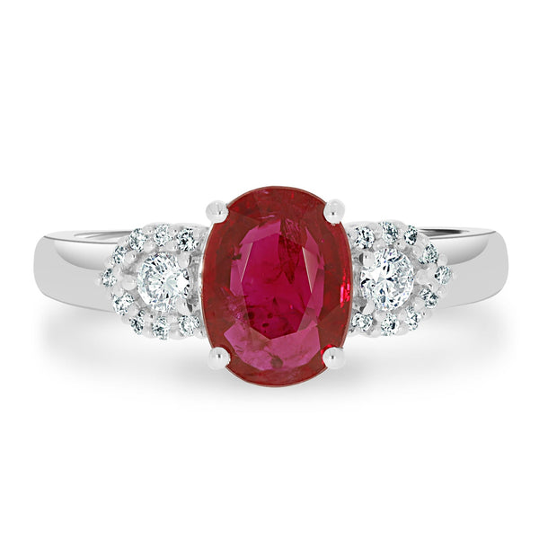 1.58Ct Ruby Ring With 0.09Tct Diamonds Set In 14K White Gold