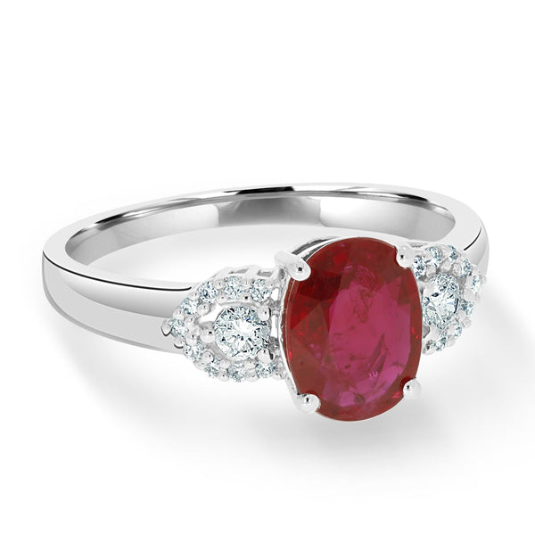 1.58Ct Ruby Ring With 0.09Tct Diamonds Set In 14K White Gold