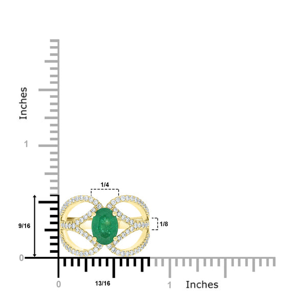 1.09ct Emerald Ring with 0.54tct Diamonds set in 14K Yellow Gold