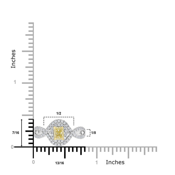 0.53ct Yellow Diamond Rings with 0.4tct Diamond set in 14K Two Tone Gold