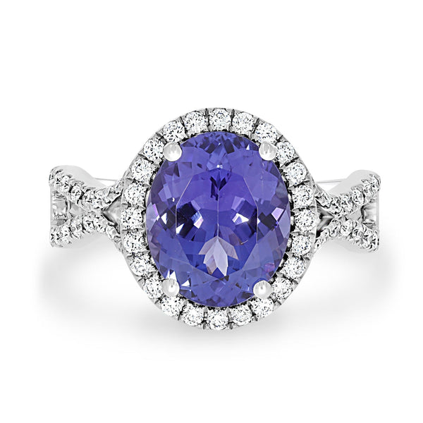 3.59ct Tanzanite Ring With 0.50tct Diamonds Set In 14kt White Gold