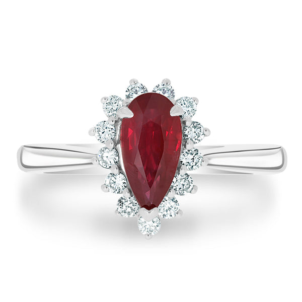 1.24Ct Ruby Ring With 0.28Tct Diamonds Set In 14K White Gold