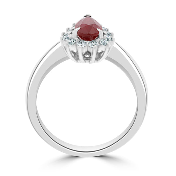 1.24Ct Ruby Ring With 0.28Tct Diamonds Set In 14K White Gold