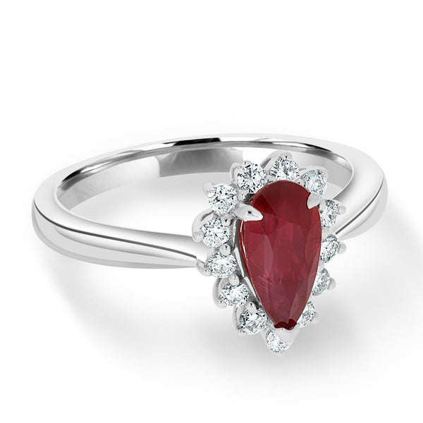 1.24Ct Ruby Ring With 0.28Tct Diamonds Set In 14K White Gold