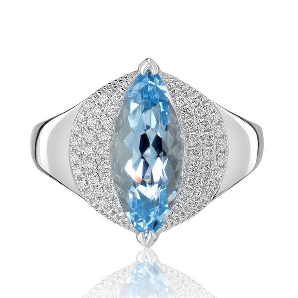 2.85ct Aquamarine ring with 0.23tct diamonds set in 14K white gold