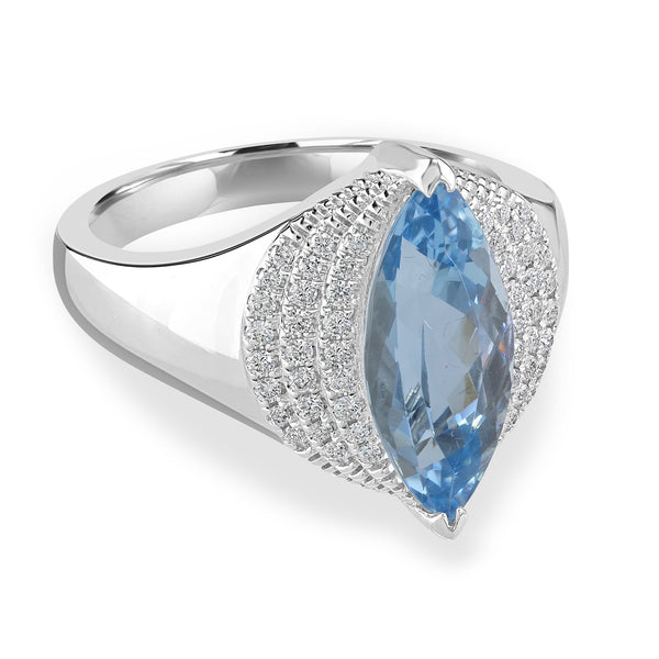 2.85ct Aquamarine ring with 0.23tct diamonds set in 14K white gold