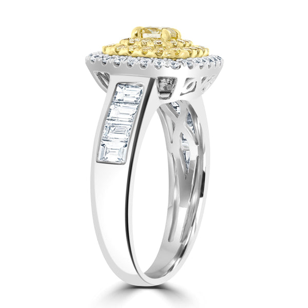 0.29ct Yellow Diamond Rings with 0.98tct Diamond set in 14K Two Tone Gold