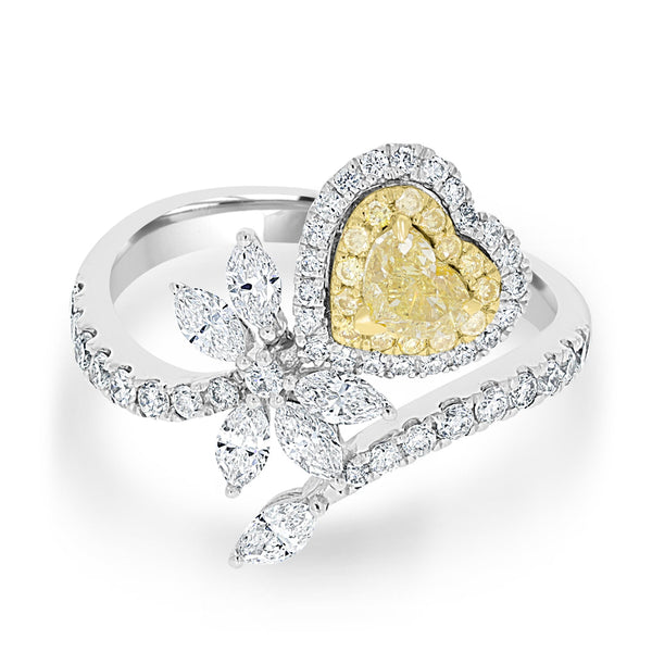 0.4ct Yellow Diamond Rings with 0.85tct Diamond set in 14K Two Tone Gold