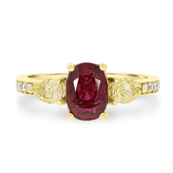 1.97Ct Ruby Ring With 0.69Tct Diamonds Set In 18K Yellow Gold