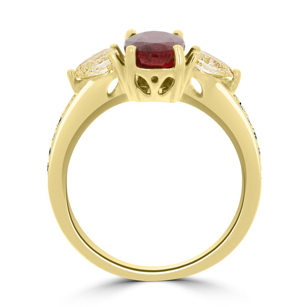 1.97Ct Ruby Ring With 0.69Tct Diamonds Set In 18K Yellow Gold